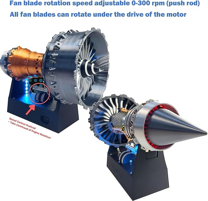 Turbofan Model Kit, Adjustable Speed TR900 Aircraft Engine Turbojet Engine with Light, DIY Mechanical Science Education Toy Gift Decor for Adult, 28cm