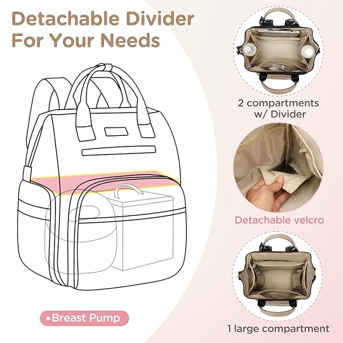 Breast Pump Bag for Spectra S1 S2 Medela, Convertible Large Diaper Bag Backpack for Working Moms with 14 inch Laptop Sleeve & Cooler Storage, Black Khaki