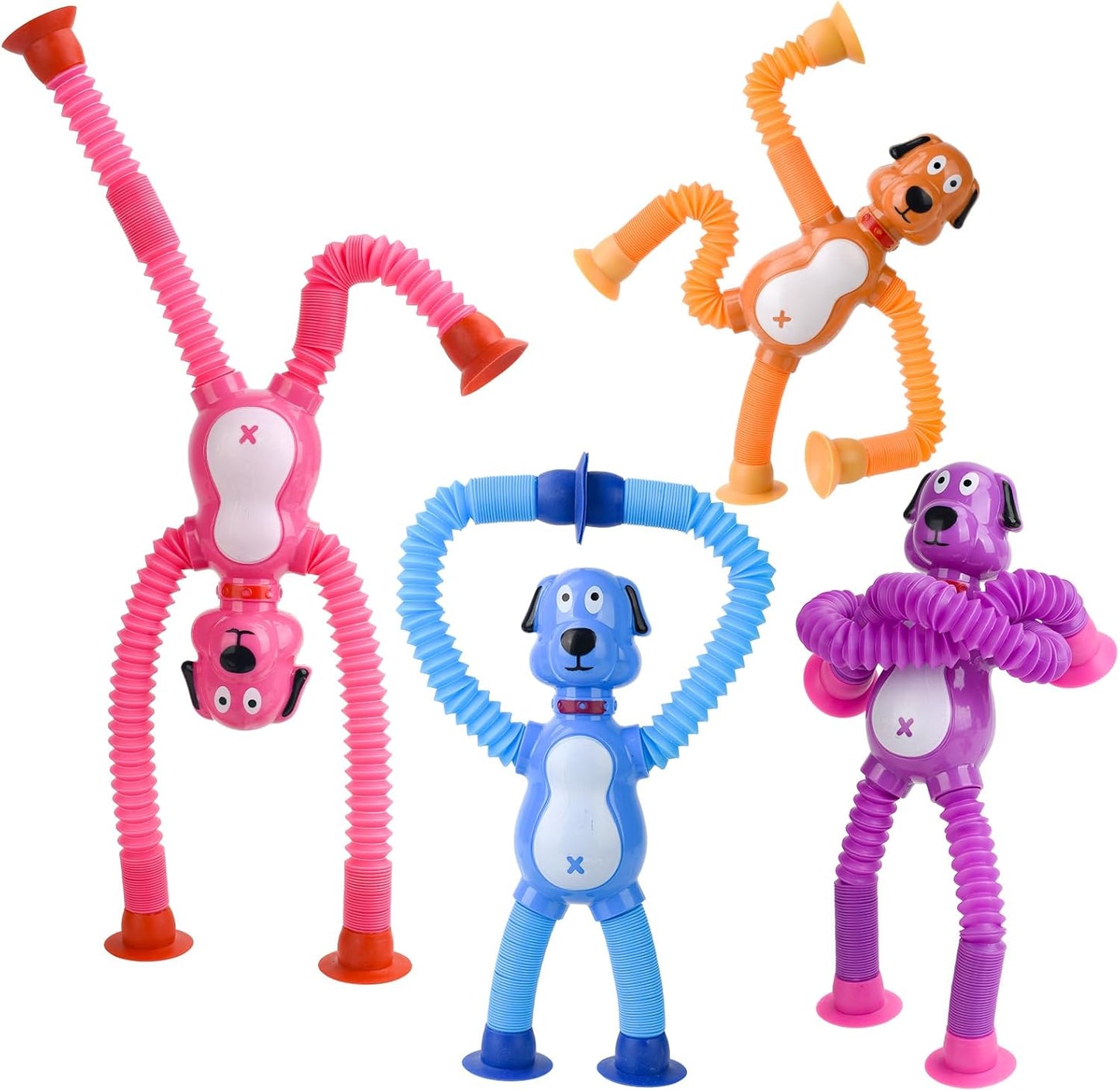 4 Pack Suction Cup Dog Fidget Toy Telescopic POP Tube Toddler Sensory Toys Fine Motor Skills Learning Toddler Toy for ADHD & Autism for Kids Gifts Christmas Toddler Stocking Stuffers