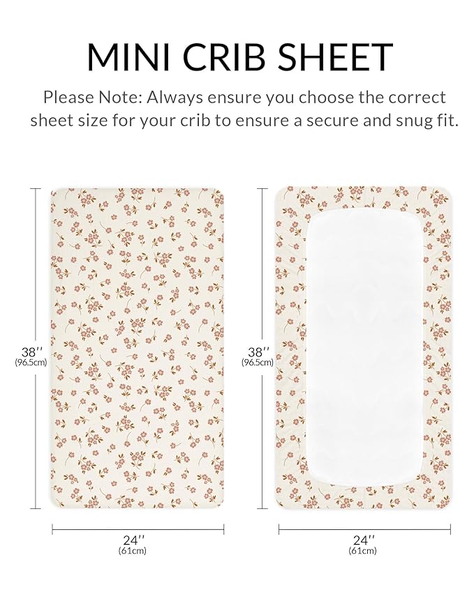 Mini Crib Sheets for Baby Boy Girl 2 Pack, Neutral Mini Crib Mattress Sheet 24" x 38", Muslin Nursery Bedding Soft and Breathable Comfort (Floral & Pink)