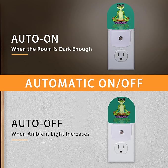 Frog in Meditation Night Light,Funny Night Lights Plug into Wall with Dusk to Dawn Sensor,Lamp for Bedroom Bathroom Hallway Nightlight for Women Girls