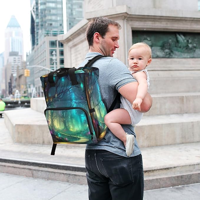 Fairy Forest Diaper Bag Backpack, Unisex Travel Baby Backpack Diaper Bags with Stroller Straps & Pacifier Case, Large Capacity Waterproof Diaper Backpack