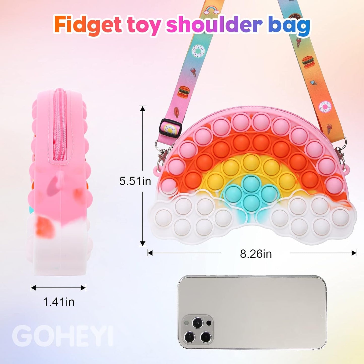 Pop Shoulder Purse Fidget Toys Bag for Girls and Women, Rainbow Clouds Pop Shoulder Bag, Sensory Silicone Fidget Backpack Toy for ADHD Anxiety Stress Relief