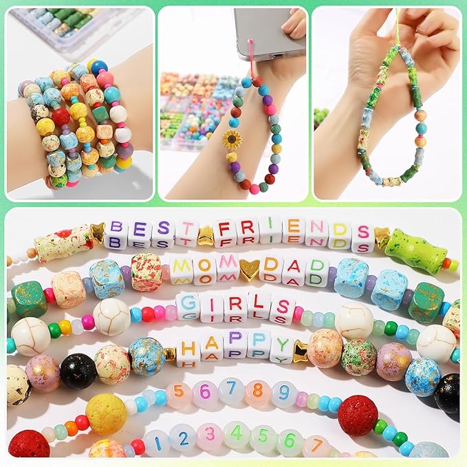 RACIOCK 710Pcs Bracelet Making Kit for Teens Adults with Wooden Beads, Lava Rocks, Letter Beads, Ocean & Alloy Pendants, Boho Style Friendship Bracelets, Necklace, Earring DIY Craft Supplies Making