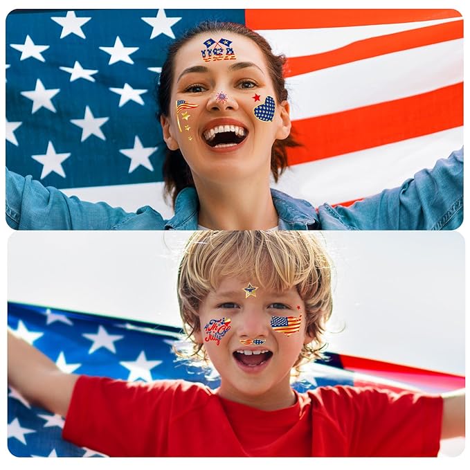 JCFIRE 4th of July Decorations, 100 PCS Temporary Tattoos for Kids Adults, Patriotic Decorations, Fourth of July Accessories, Red White And Blue Party Supplies for Independence Day