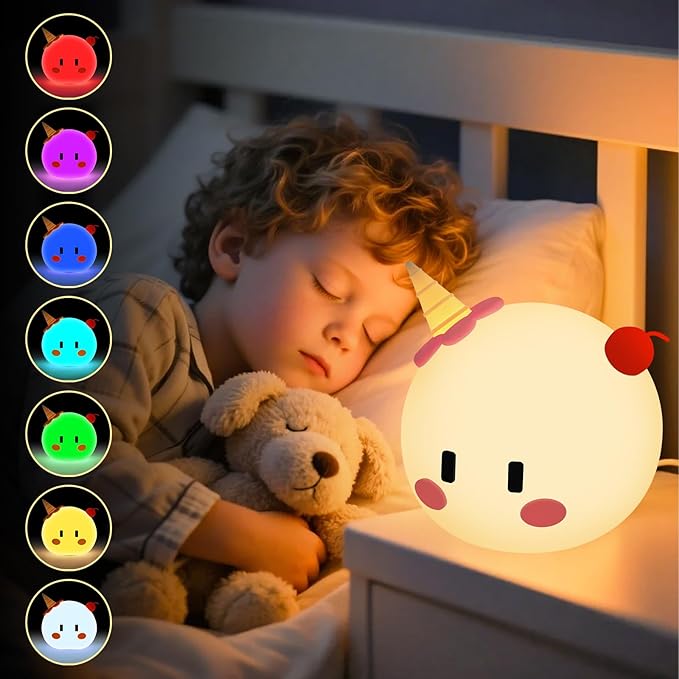 Monster Night Light for Kids Lamp, 8 Color Changing Dimmable Timer Bedside Night Lights, Squishy Silicone Lamp for Boys Girls Baby, Rechargeable Nursery Lamp for Toddler