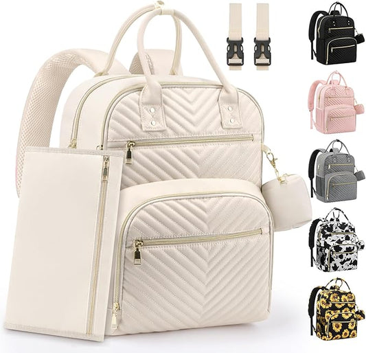 Diaper Bag Backpack,Baby Essentials Diapers Bag with Pacifier Case,Multipurpose Stylish Large Capacity Travel Backpack for Baby Girl/Boy(L-Beige)