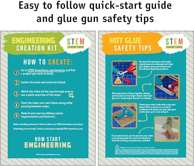 STEM Craft Kit - 25 Engineering Project Ideas - Invention Kit with Over 400pcs of Craft Wood, Propellers, Wheels, Hot Glue, Hydraulics and More Supplies for DIY Kids' Projects