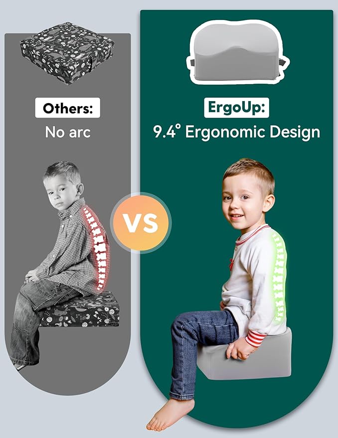 Babelio Ergo-Designed Booster Seat for Kitchen Chair, Promote Proper Upright Posture, Toddler Booster Seat for Dining Table, Removable & Washable Cover, Suitable for 18 Months to 5 Years, Grey