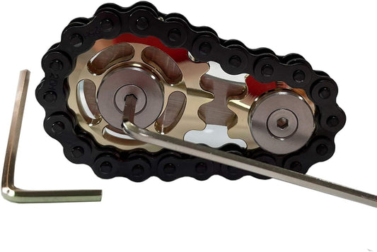 Stainless Steel Sprocket Fidgets Chain Fidget Cube Gears Linkage Bike Chain Novelty Fidget Block Kinetic Desk Toy Metal EDC Focus Meditation Break Bad Habits ADHD (Gold+Black)