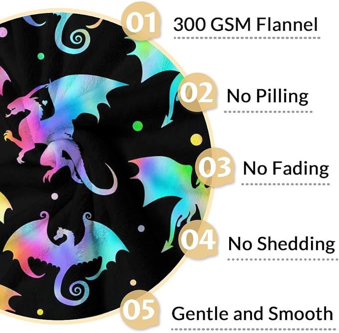 Custom Dragon Blanket Gifts with Name - 40x50 Inches Novelty Throw Blanket for Babies, Kids, Boys & Girls - Black Soft Fuzzy Blankets for Couch, Sofa & Bed
