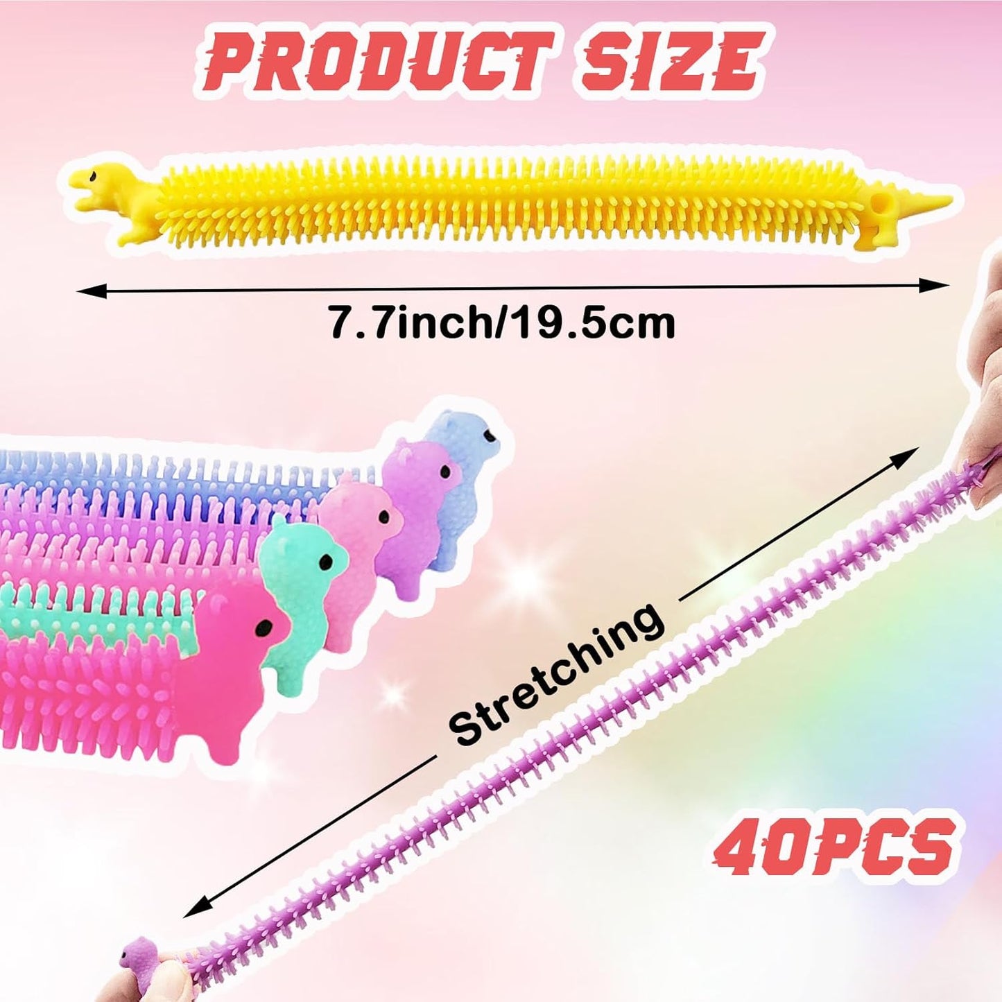 40 PCS Stretchy Fidget Toy,Dinosaur Sensory Toys Bulk Stretch Worm Toys,Colorful Stretchy Strings Fidget Toy for Kids and Adults Stress Relief,Goodie Bag Fillers,Party Favor