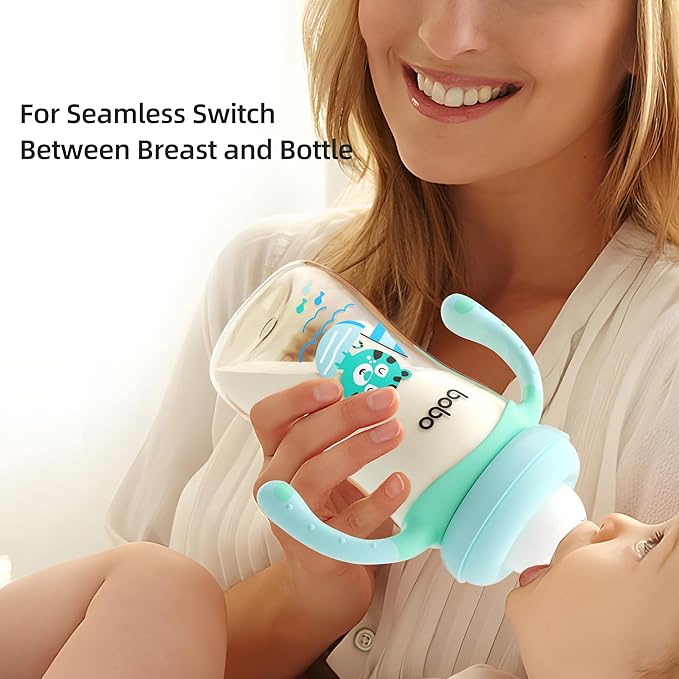 YOHKOH Natural PPSU Baby Bottle with Natural Response Nipple, Newborn Anti-Colic Baby Bottles with Handle, Wide Neck Mushroom Cap Baby Bottle (8.8oz (Pack of 4), Blue)