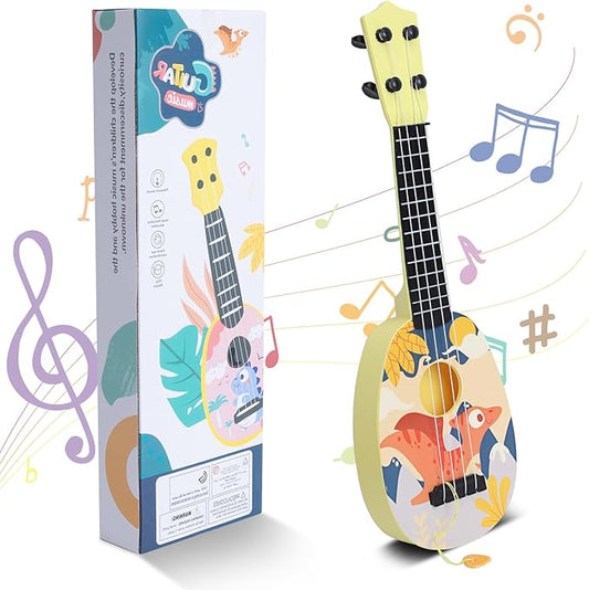 YOLOPLUS+ Kids Toy Ukulele, Kids Guitar Musical Toy,17 Inch 4 Steel Strings, with Pick, Play Early Educational Learning Musical Instrument Gift for Preschool Children (Yellow)