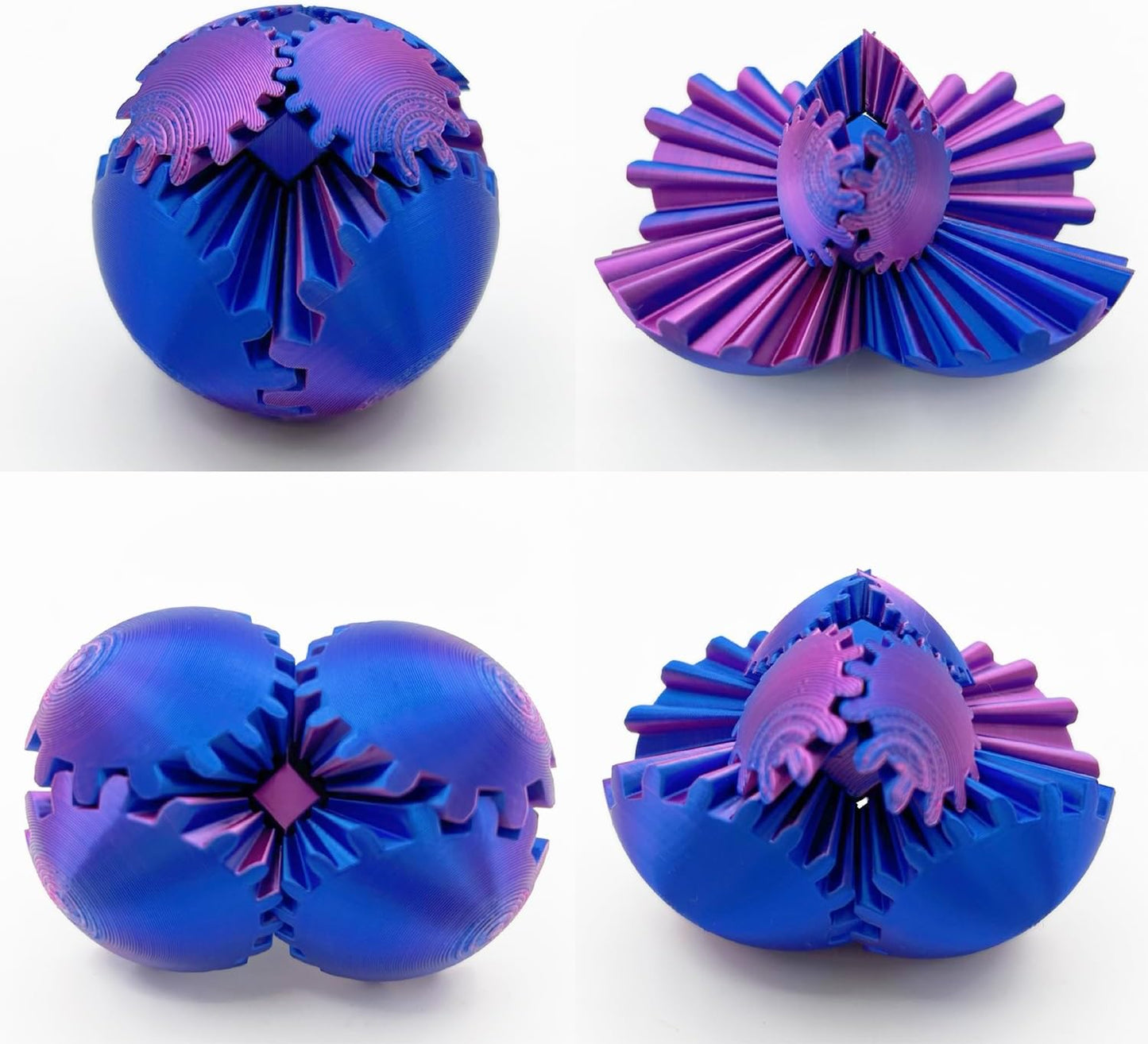 Gear Ball - GearSphere Fidget Toy, 2024 Gear Sphere Cube Puzzlefor Adults Kids Stress and Anxiety Relaxing,3D Printed Spin Ball or Cube Fidget Toy (Blue+Purple)