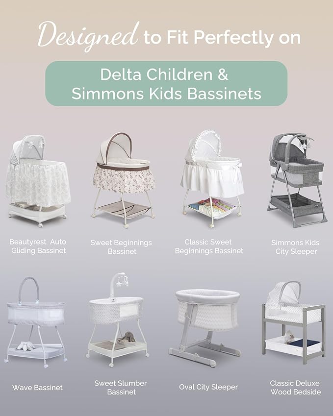 Bassinet Fitted Sheets for Delta Children and Simmons Kids, Fits 16 x 32 Inch Oval Bassinet Mattress Pad - Buttery Soft, Premium Stretchy Jersey Sheets - Navy + Grey + Cloud, 3 Pack