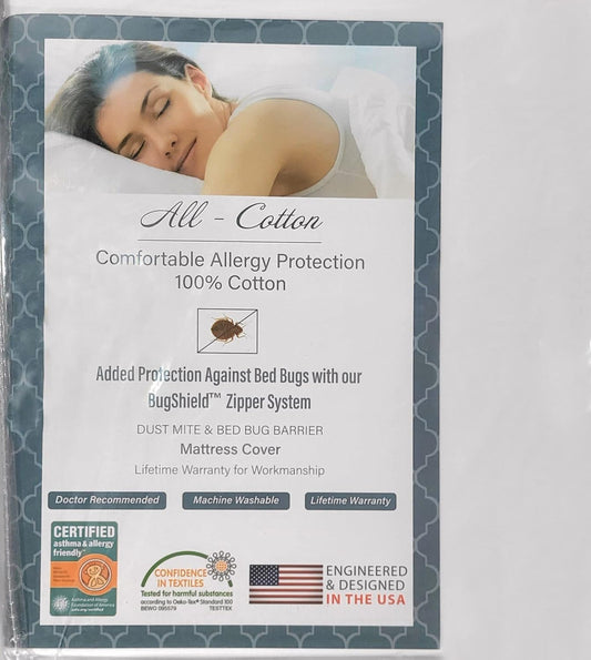 National Allergy Superior 100% Cotton Queen Mattress Protector Zippered - 60" x 80" x 15" - Hypoallergenic Bed Encasement - Breathable Dust Proof Cover - AAFA & Oeko-TEX Standard 100 Certified