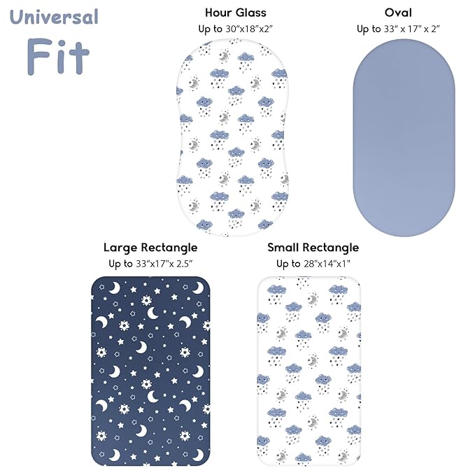 Yoofoss Bassinet Sheets for Baby,3-Pack Fitted Bassinet Sheets Set Compatible with Halo Bassinest Swivel Sleeper,Baby Delight,Angelbliss,Soft Breathable Bassinet Mattress Sheets(Blue+Cloud)