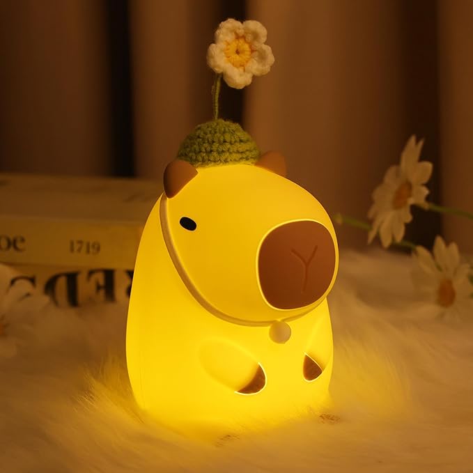 Attivolife Capybara Night Light for Kids, Cute Animal Soft Silicone LED Lamp with Dimmable and Timer, Portable Rechargeable Bedroom Bedside Table Decor, Birthday Christmas Gifts for Children Baby