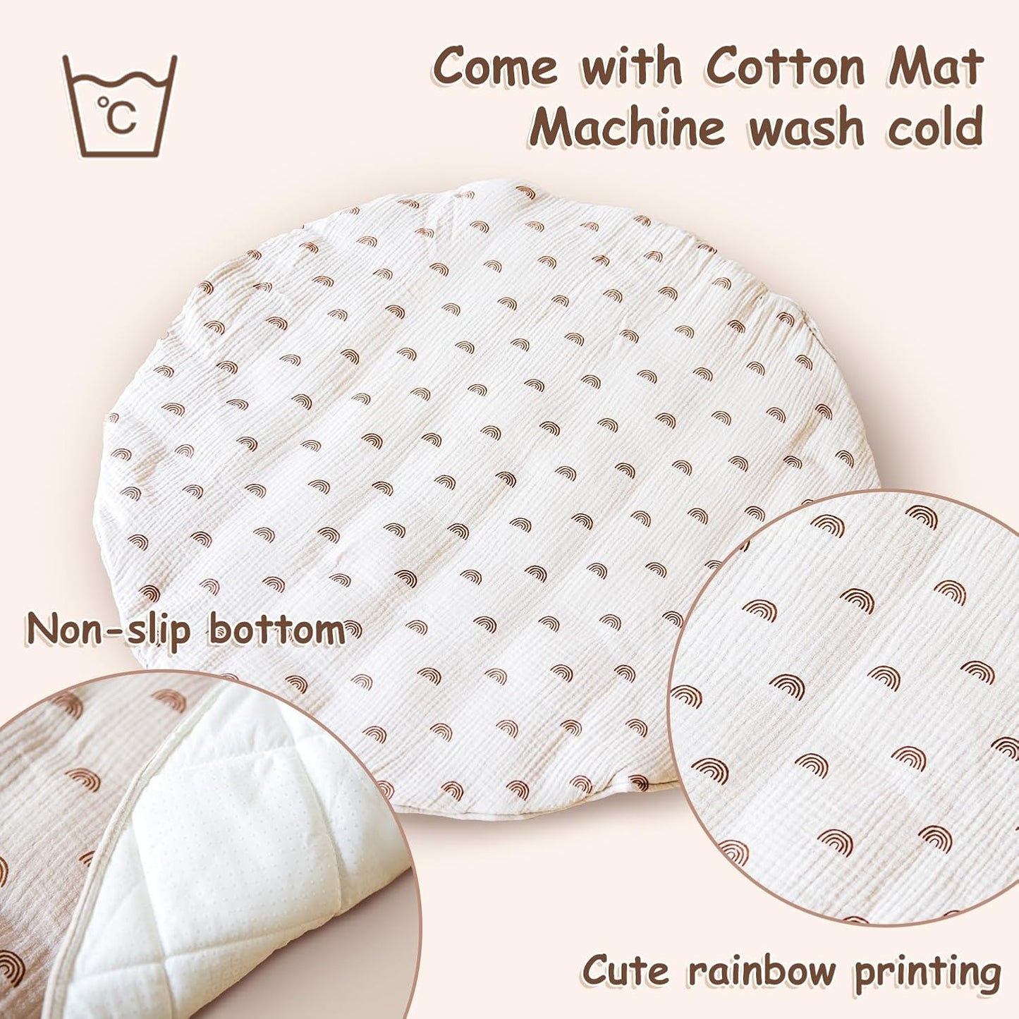 Wooden Baby Play Gym with Mat, Foldable Baby Play Gym Frame Activity Gym Hanging Bar with 6 Gym Baby Toys Rainbow Playmats for Newborn Baby (Natural)