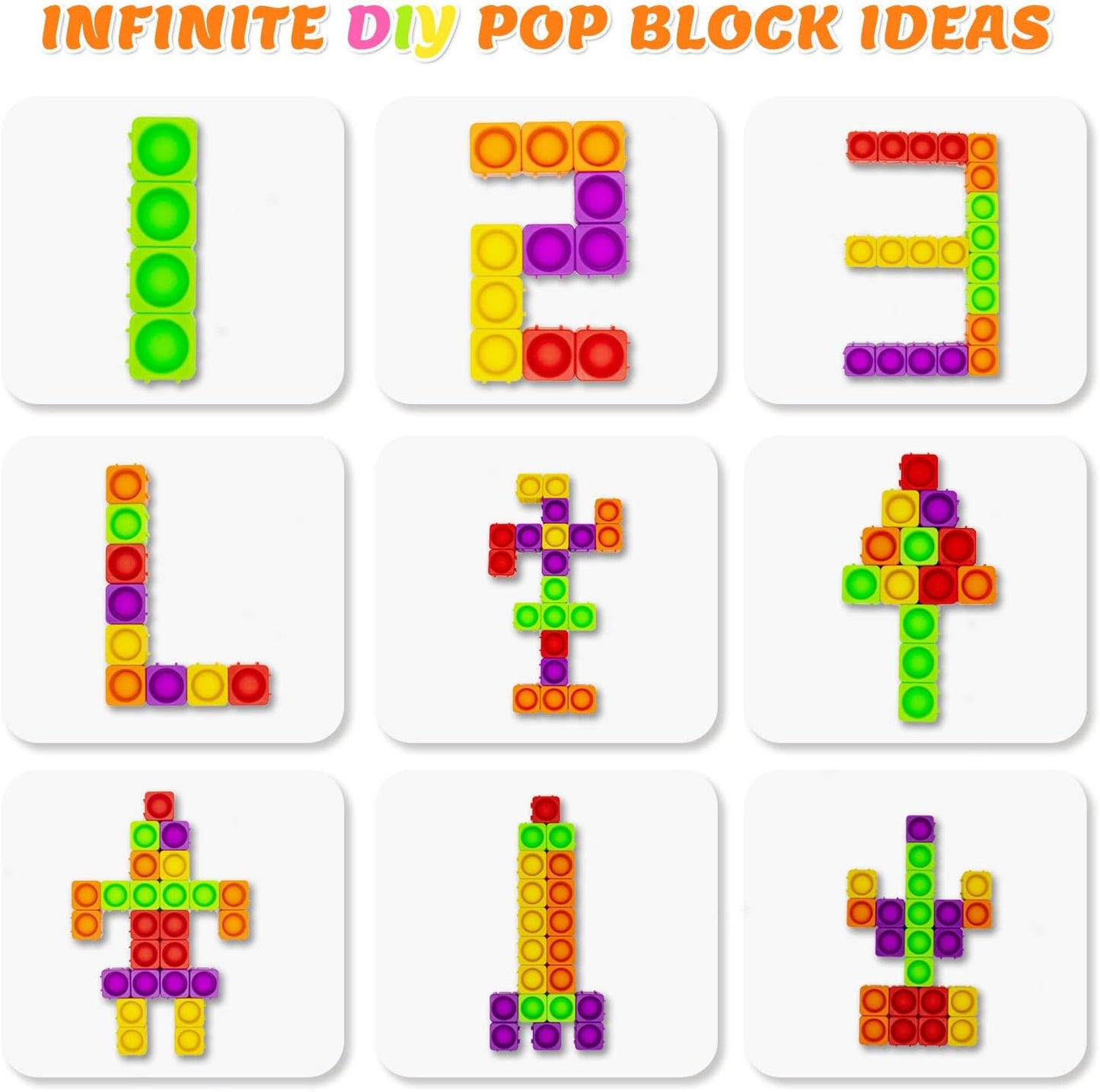 25Pcs Sensory Fidget Blocks, Kids CVC Learning Infinity Cube Bubble Toy, Pops-Its-Fidgets for Classroom Educational Stress Relief Building Block, Pop-Sensory Toys for Children Adults Autistic, Rainbow