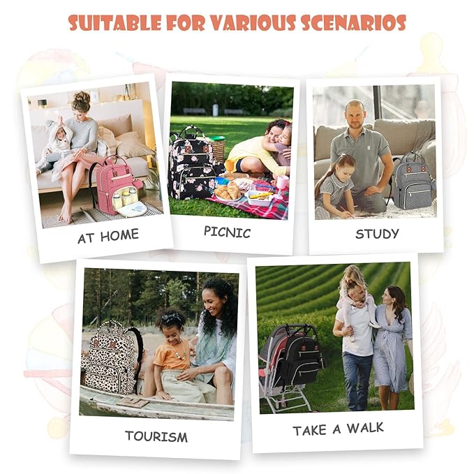 Baby Diaper Bag Backpack Travel Diaper Bags for Baby Girl Boy Large Capacity Baby Bag Backpack for Women Leopard Print