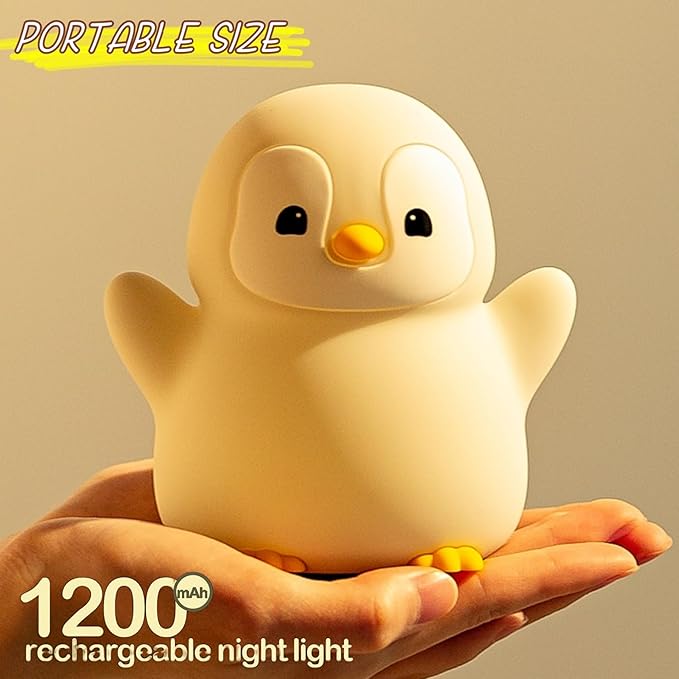 Cute Penguin Night Light, LED Squishy Xmas Penguin Lamp, Food Grade Silicone Dimmable Nightlight, Kids Gray Penguins Light, Rechargeable Light Up Penguins Gifts, Kids Room College Decor