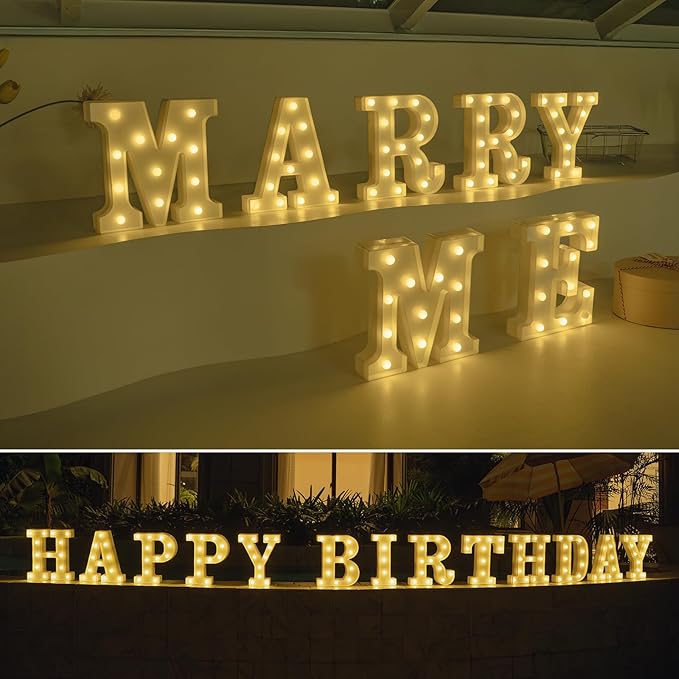 Foaky Rechargeable LED Letter Lights Sign Marquee Light Up Letters Sign for Night Light Wedding/Birthday Party Christmas Lamp Home Bar Decoration (C)