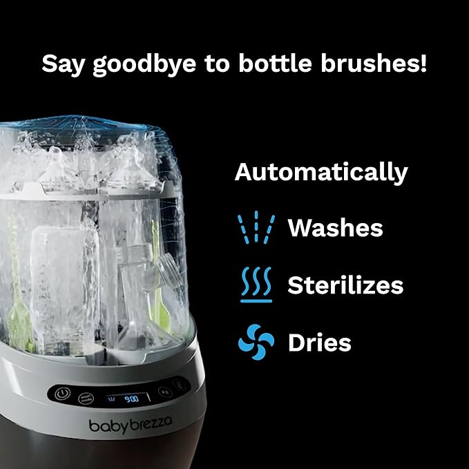 Baby Brezza Bottle Washer Pro - Baby Bottle Washer, Sterilizer + Dryer - All in One Machine Cleans Baby Essentials, Bottles + Pump Parts – Appliance Replaces Bottle Brushes & Drying Racks, Charcoal