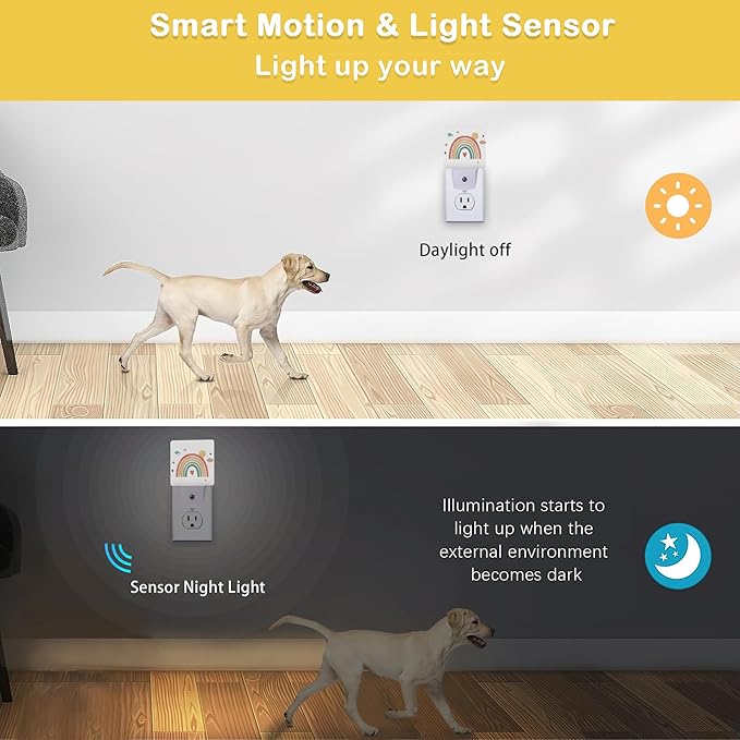 Boho Rainbow Night Light,Plug in Night Light, Dusk to Dawn Sensor Nightlights for Stairway/Hallway/Kitchen/Bedroom/Bathroom 0.5W