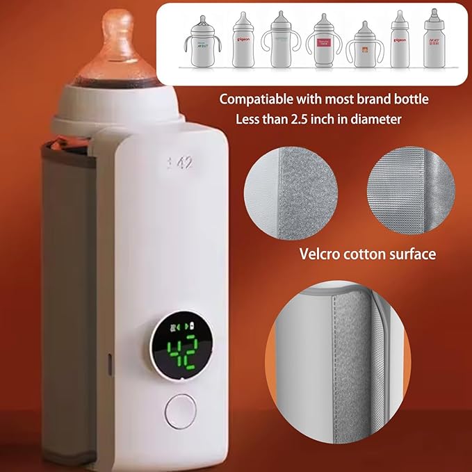 Portable Bottle Warmer - Shmian 6-Temperature Fast Heating in 20 Mins, 6000mAh USB Rechargeable for Travel | Night Vision Display | Fits Most Bottles