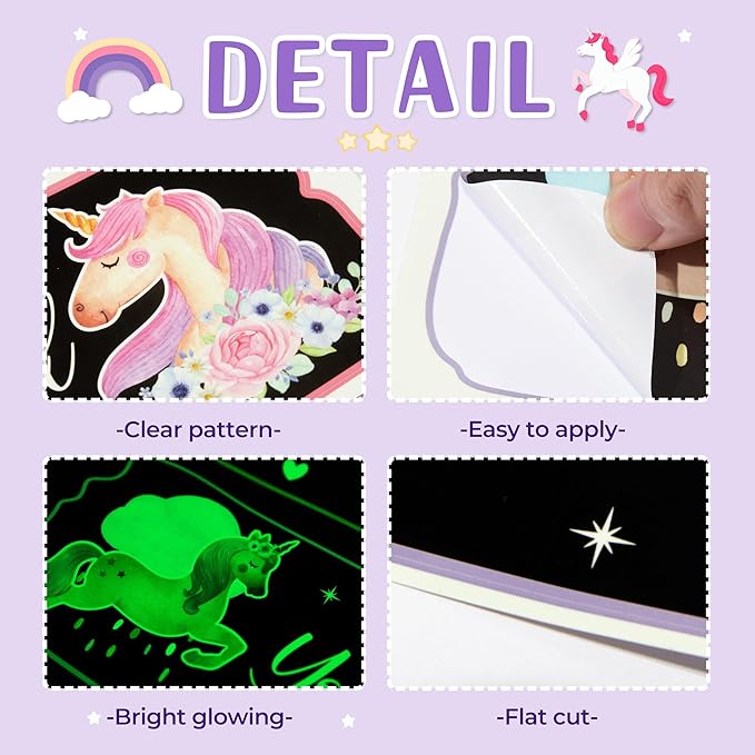 Glow in The Dark Stars Unicorn Wall Decals, Glowing Motivational Wall Art Inspirational Sticker, Peel and Stick Ceiling Decal for Girl's Room