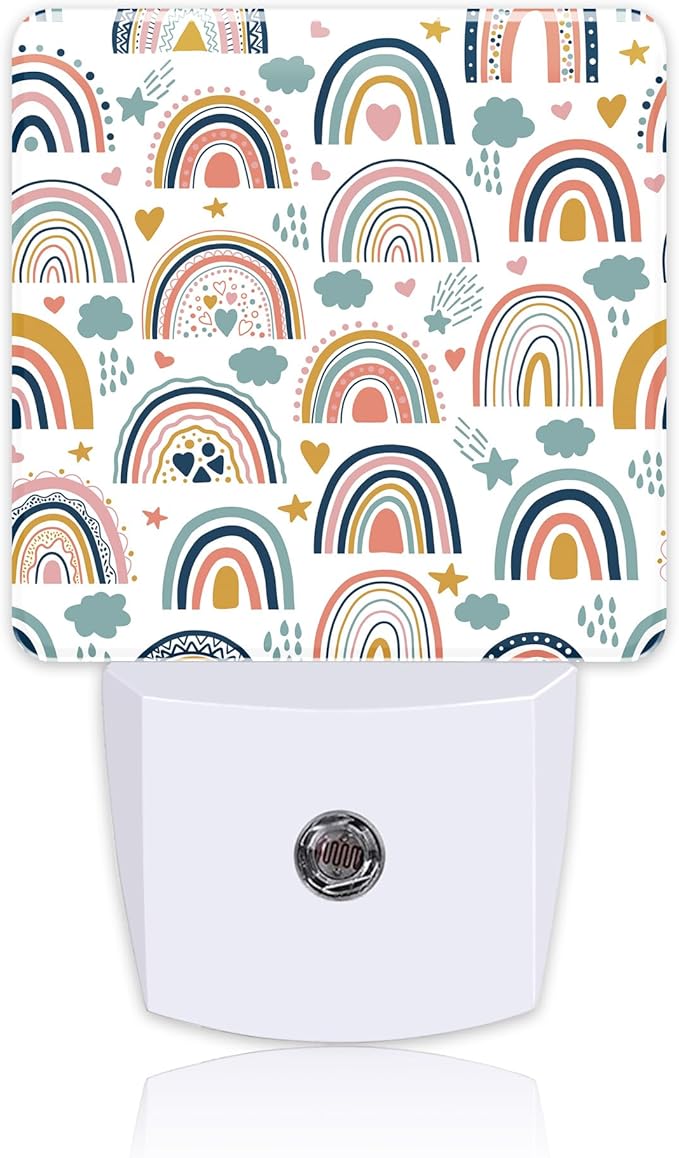 Night Light for Kids Girls Boys, Cute Boho Rainbows LED Night Light Plug into Wall with Dusk to Dawn Sensor for Room Decor, Hallway, Kitchen, Bathroom, Nursery, Stairs