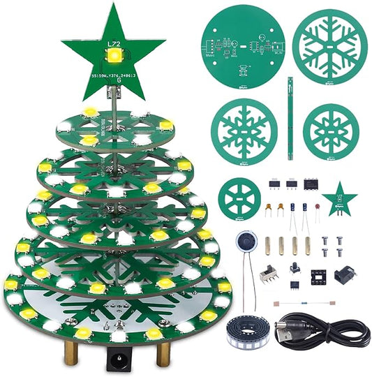 Christmas Tree Soldering Projects, PEMENOL DIY X-mas Tree SMD Soldering Practice Kit, 73 Pcs WS2812B RGB LEDs with 6 Types of Light Effects Music for Christmas Desktop Decoration College