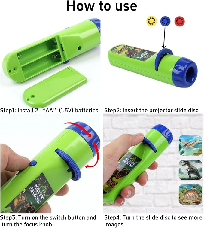 Georgie Porgy Children Projector Toys Educational Science Set Wall Ceiling Tent Torch Flashlight for Kids Gifts for Boys Girls (Dinosaur + Wild Animal)