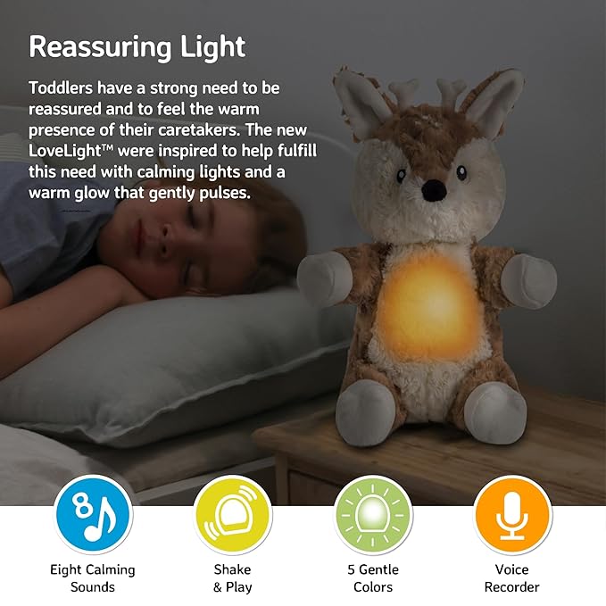 Cloud b Sound Machine with White Noise Soothing Sounds | Cuddly Stuffed Animal & Nomadic Nightlight | Record Parent Voice | Adjustable Settings and Auto-Shutoff | LoveLight Buddies - Finley Fawn