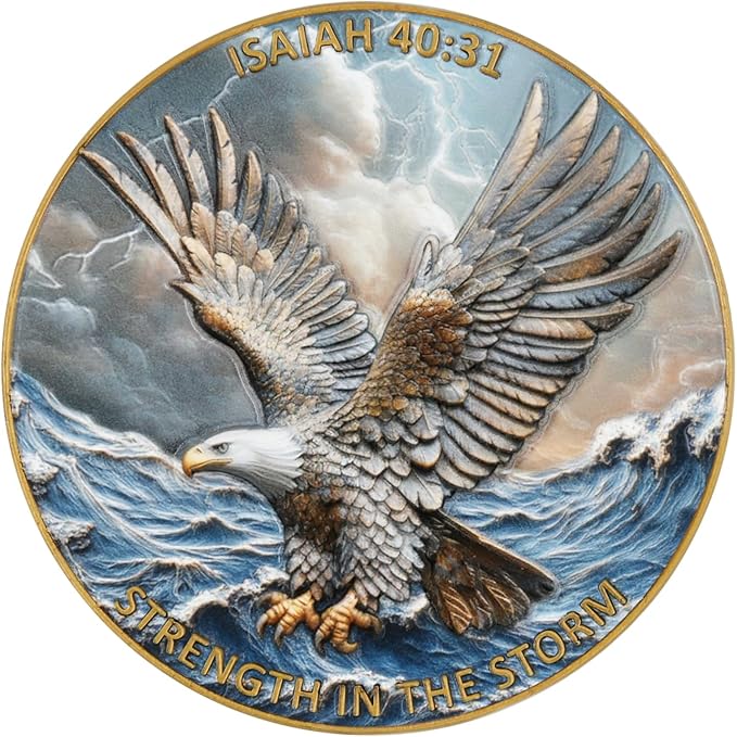 1.57 Inch Zinc Alloy Double-Sided 3D Eagle Challenge Coin - Colorful Inspirational Design with Isaiah 40:31, Strength in The Storm Theme