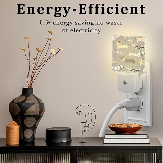 Cute Dachshund Night Light, Childish Cartoon Dogs Dusk to Dawn Night Light Plug in,0.5w Energy Saving Sleep Friendly Nightlights for Kids Boys Girls Home Decor