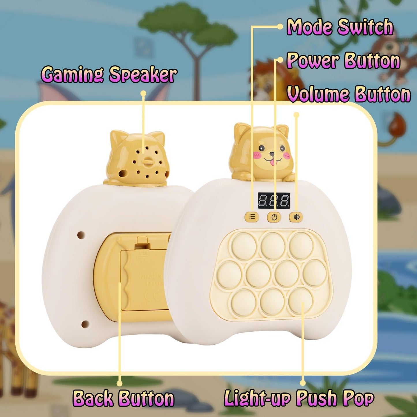 Quick Push Console Game, Pop Game Light up Fidget Toy, Handheld Puzzle Game Fast Push Bubble Game with Game Clearance Screen for Kids Teens Adults (Puppy)