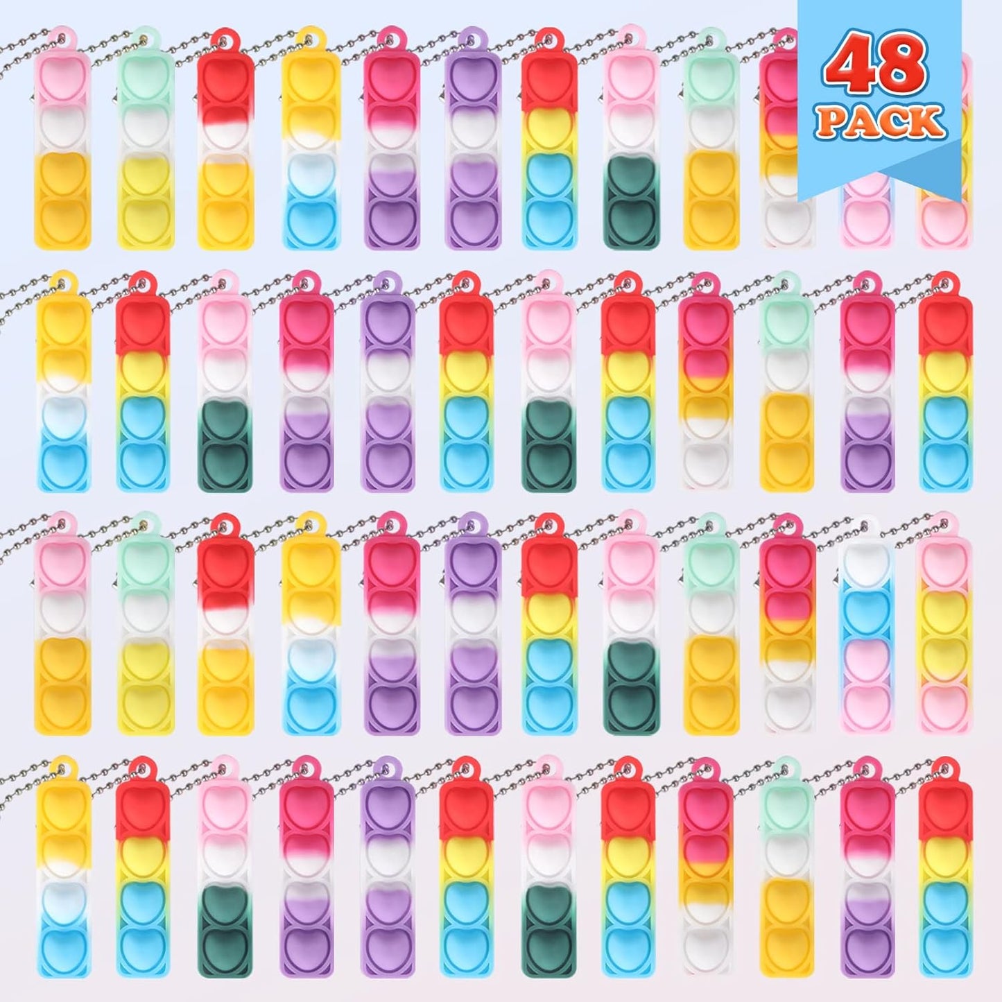 48Pcs Mini Pop Fidget Toys Bulk Party Favors for Kids Pop Keychain Sensory Toys Bag Fillers Pop Toddler Birthday Carnival Treasure Classroom Prizes Stress Reliever Anti-Anxiety Desk Toy for Boy Girl