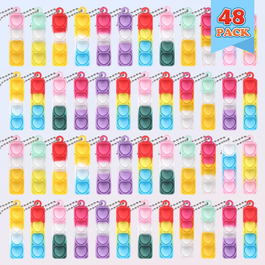 48Pcs Mini Pop Fidget Toys Bulk Party Favors for Kids Pop Keychain Sensory Toys Bag Fillers Pop Toddler Birthday Carnival Treasure Classroom Prizes Stress Reliever Anti-Anxiety Desk Toy for Boy Girl