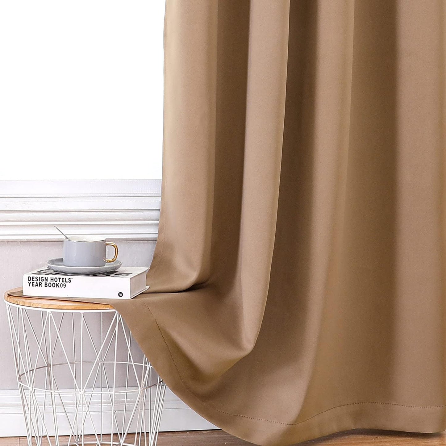 ChrisDowa 100% Blackout Curtains for Bedroom with Black Liner, 2 Thick Layers Total Blackout Thermal Insulated Grommet Window Curtains 2 Panels Set (Cappuccino, 42 x 63 Inch)