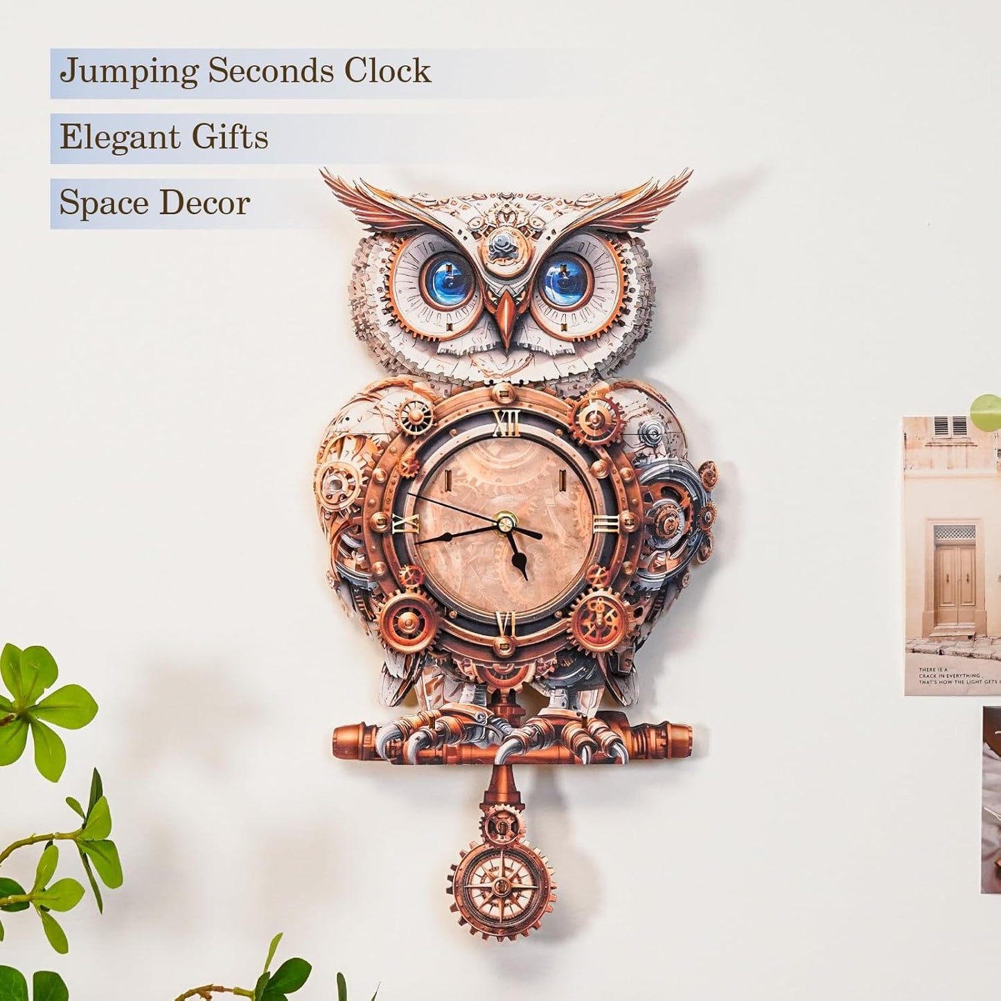 3D Puzzles for Adults Clock-Mechanical Owl Design Model Kit-Mechanical DIY Pendulum Clock with Roman Numerals-Desk Home Office Decor Personalized Gift for DIY Lovers