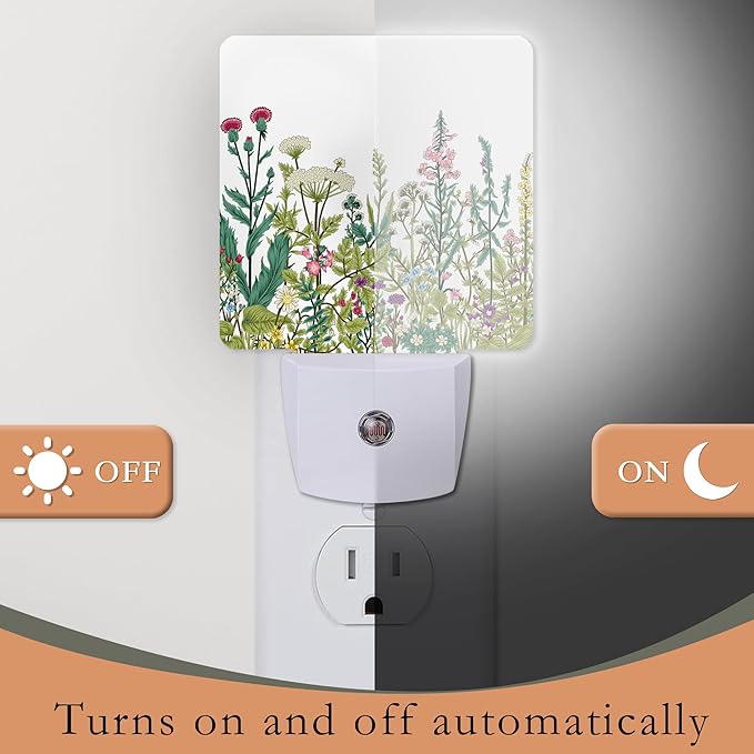 Night Light,Herbs and Wild Flowers Night Lights Plug into Wall for Boys Girls Bedroom Decorative Half Round Nightlight Led Lamp 0.5W Sleep Friendly
