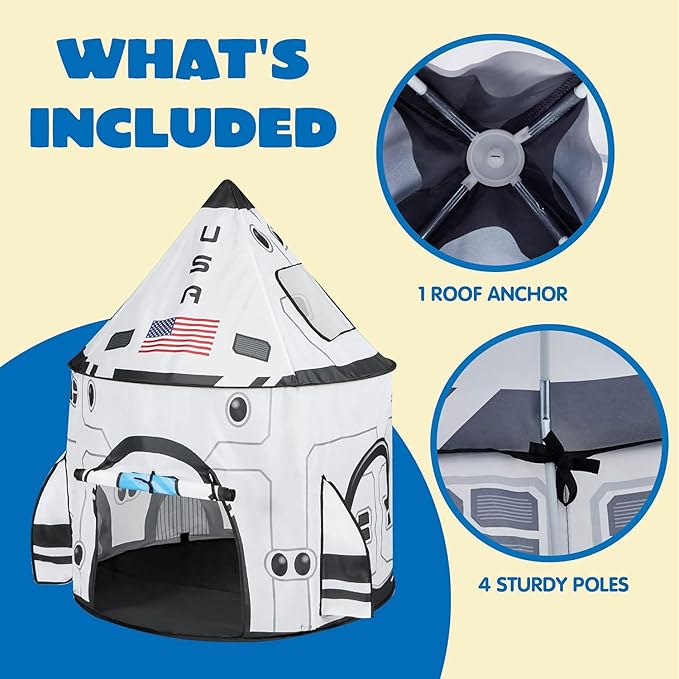 JOYIN Rocket Ship Play Tent Pop up Play Tent Kids Indoor Outdoor Spaceship Playhouse Tent Set