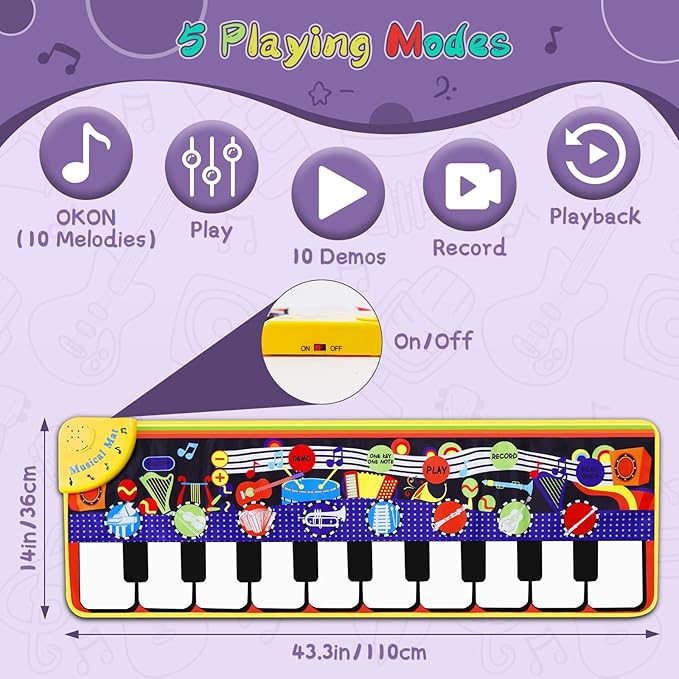 Musical Piano Mat for Toddlers - 28 Music Sounds Floor Piano Keyboard Dance Playmat - Toy & Gift for Kids 1-5 Years Old Boys Girls