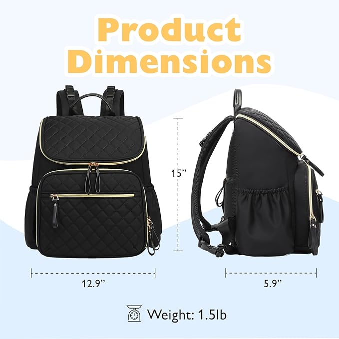 Large Capacity Diaper Bag Backpack with Stroller Buckle, Water-Resistant Travel Baby Bag with Insulated Pockets (Classic, Black-gold)