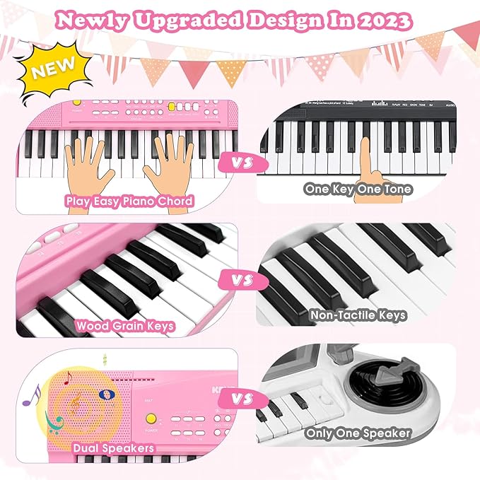 Toy Piano Keyboard for Kids Upgrade Electric Pianos Toys for 3 4 5 6 7 8 Year Old Girls Boys Beginners Keyboards with Microphone Toy for 3+ Year Old Kid Gifts (Pink)