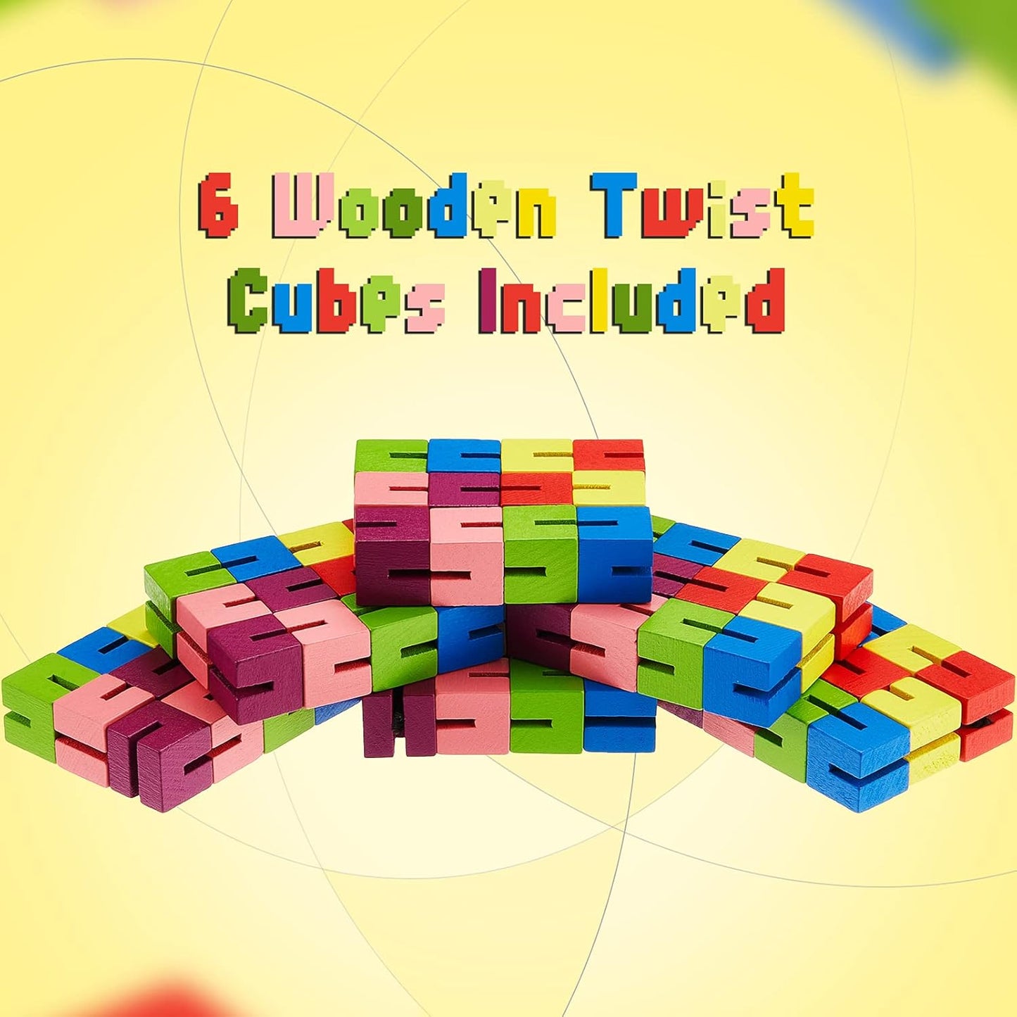 Wooden Toy Twist Block Cubes Puzzle Sensory Toys for Teens Party Favors for Boys and Girls (6 Pieces)