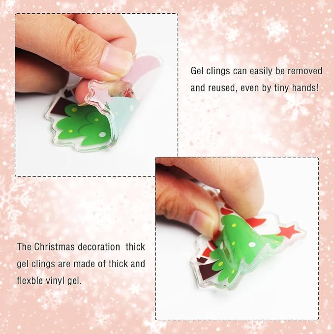 40 PCS Christmas Thick Gel Clings Winter Christmas Window Gel Clings Decals Stickers for Kids Toddlers and Adults Home Airplane Classroom Nursery Holiday Party Supplies Decorations